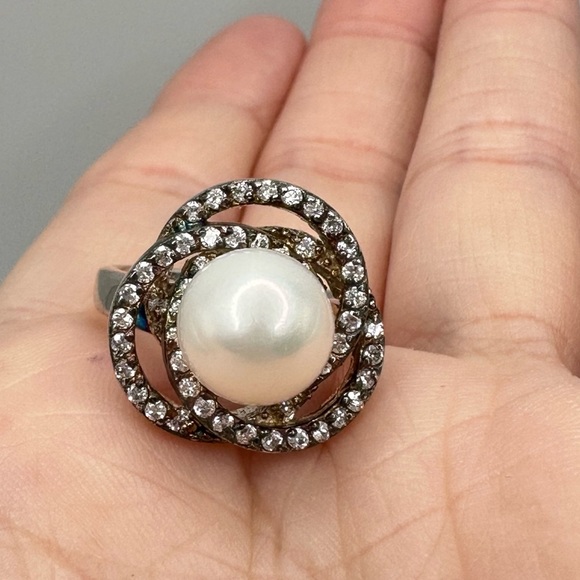 STERLING SILVER 925 Joseph Esposito Pearl and CZ Vintage Ring Size 7 - Picture 7 of 11